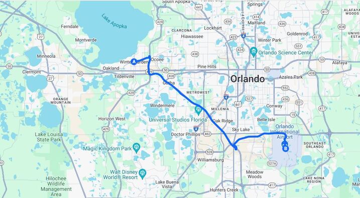 How far is Winter Garden To Orlando