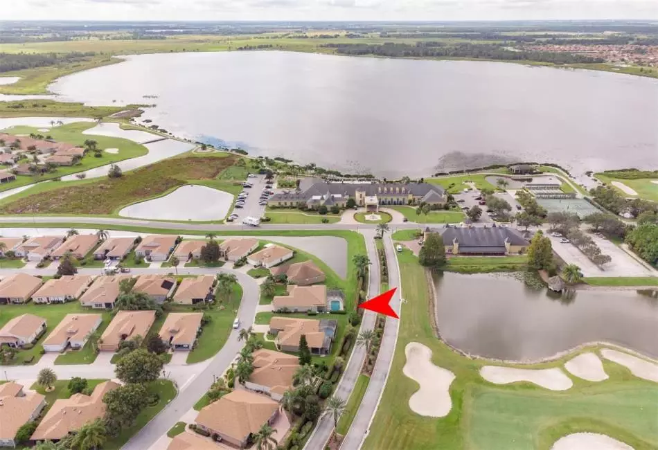 Aerial showing location near clubhouse and easy access to entrance