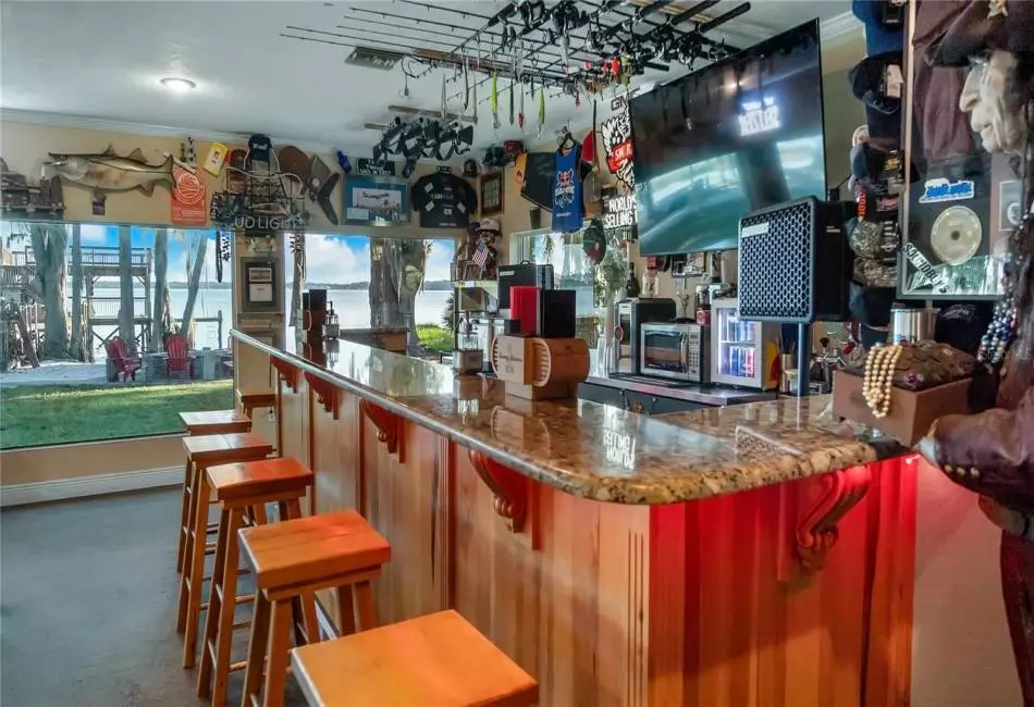 Large granite bar for inside lakefront entertainment