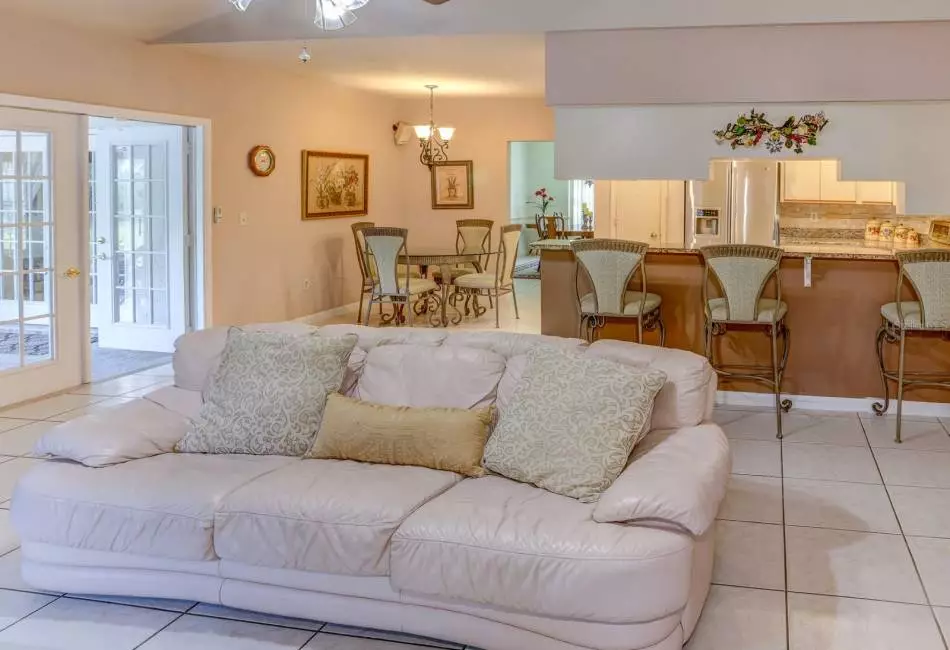 Kitchen with granite countertops. View of the eat in kitchen area