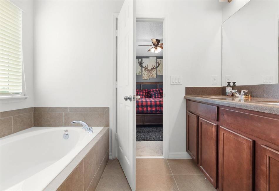 Soaking tub in the primary bathroom